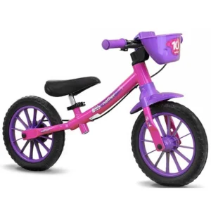Bicicleta Infantil de Equilíbrio Balance Bike Aro 12 Nathor Rosa Roxo