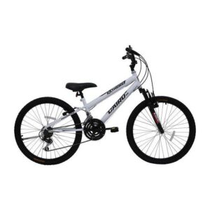 Bicicleta Infantil MTB Aro 24 com Suspensão Dianteira 18 Velocidades Branco Preto